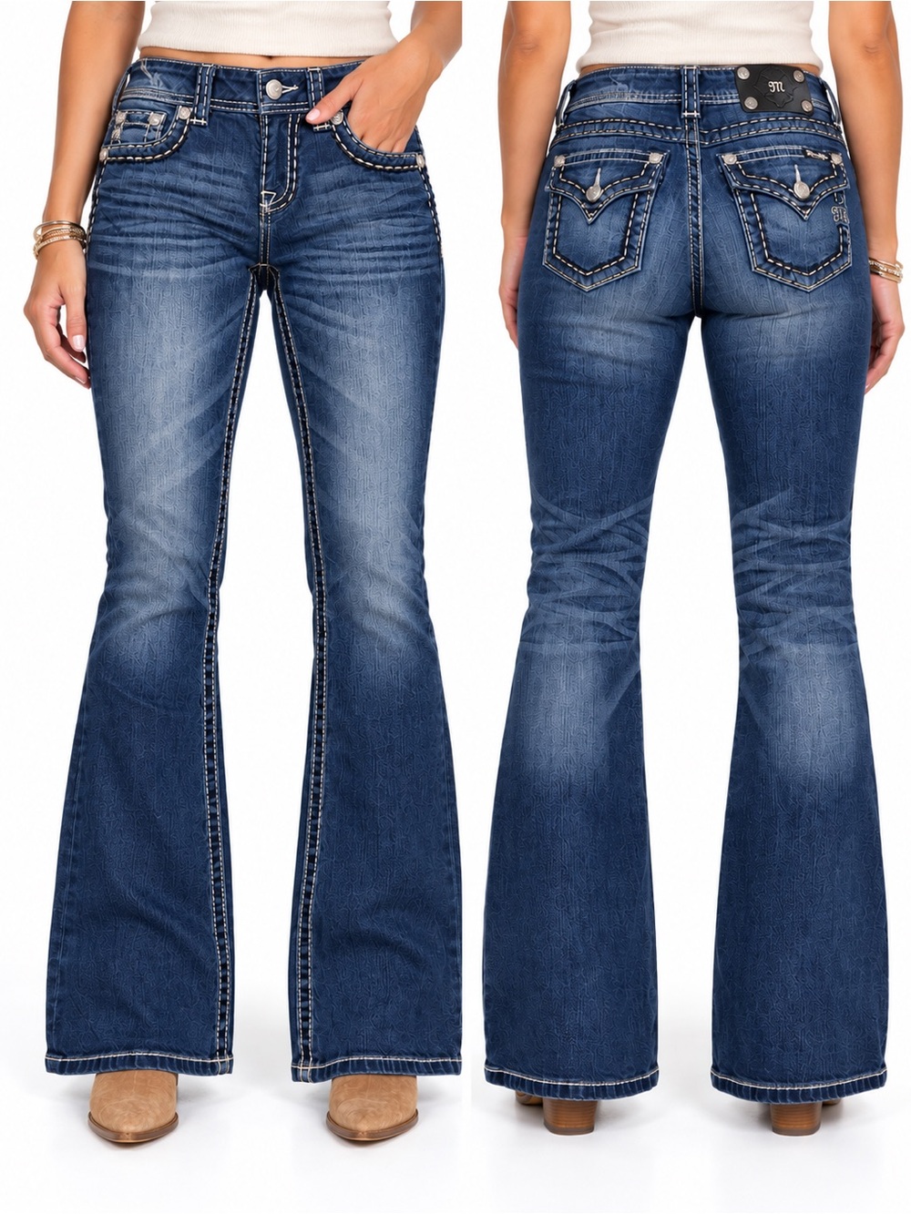 Miss Me Signature Bootcut Flap Pocket Low Rise Jeans Blue Size 26